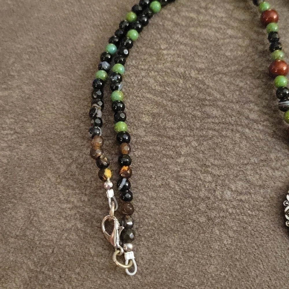 Handmade Agate Swarovski Pearl Czech Glass Pendant Necklace - Picture 4 of 8